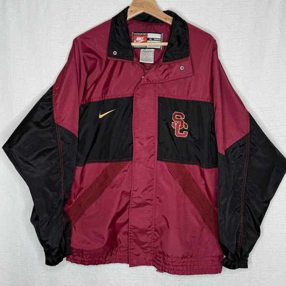 VTG Nike USC Trojans Team Sports Embroidered Windbreaker Maroon Full Zip Mens M - Picture 1 of 11